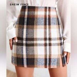 Plaid Mini Skirt - Brown and White